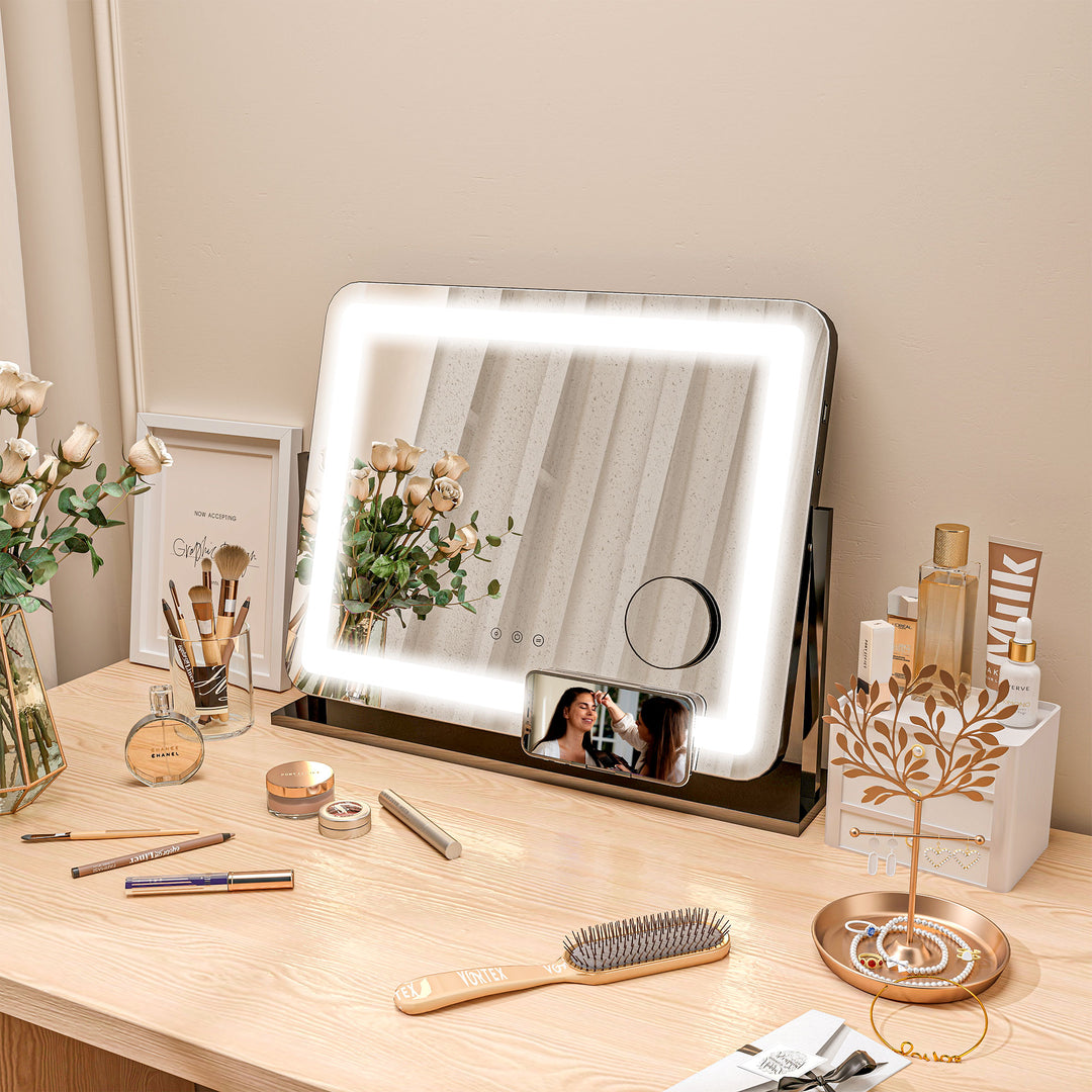 HOMCOM LED Light Tabletop Makeup Mirror, with Adjustable Settings