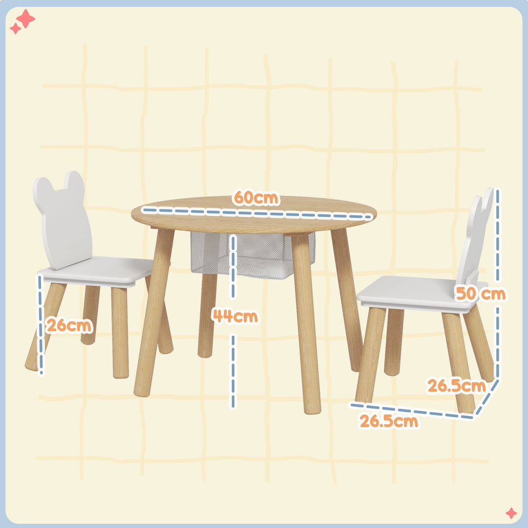 AIYAPLAY 3-Piece Kids Activity Table Set with Centre Mesh Bag, Bear-Shaped Backrest, for Arts and Crafts, Reading, Dining