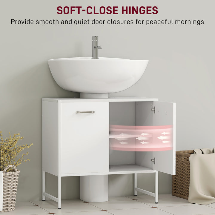 Bathroom Vanity Unit, Under Sink Storage Cabinet with Soft-Close Doors for Basin without or with Pedestal, White