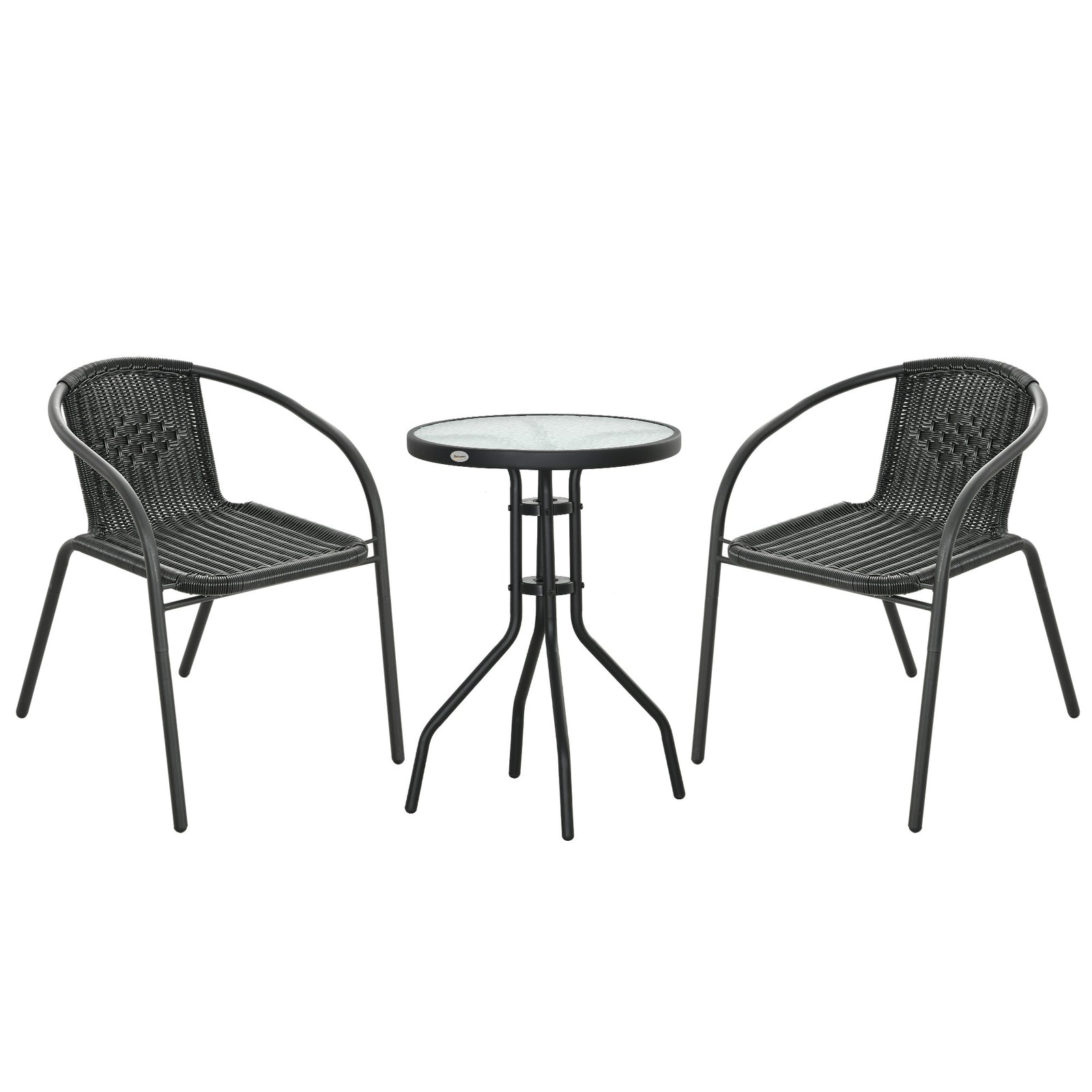 3 Pieces Rattan Bistro Set - Black