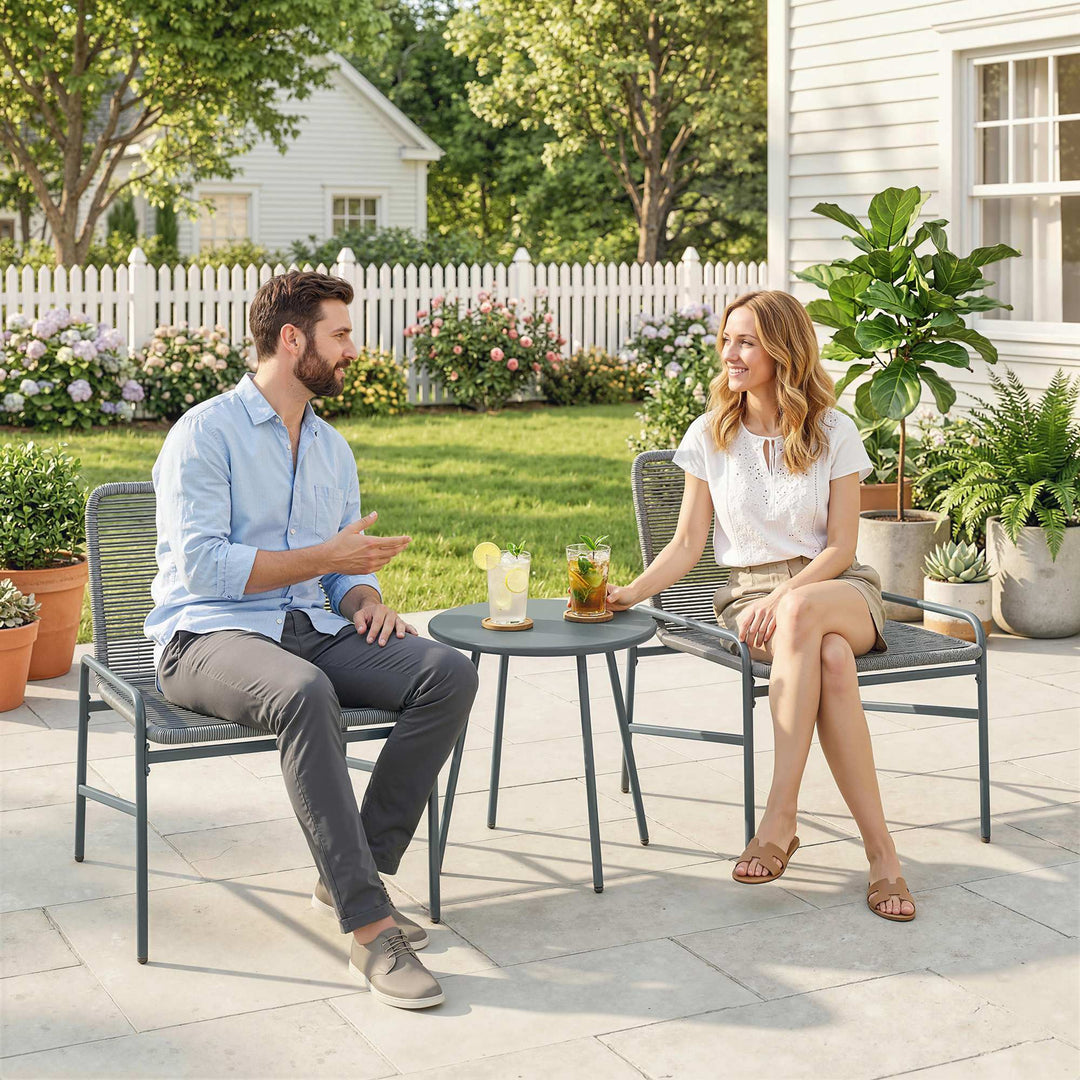 3 Piece Rattan Bistro Set, Outdoor Garden Furniture Set with 2 Chairs,