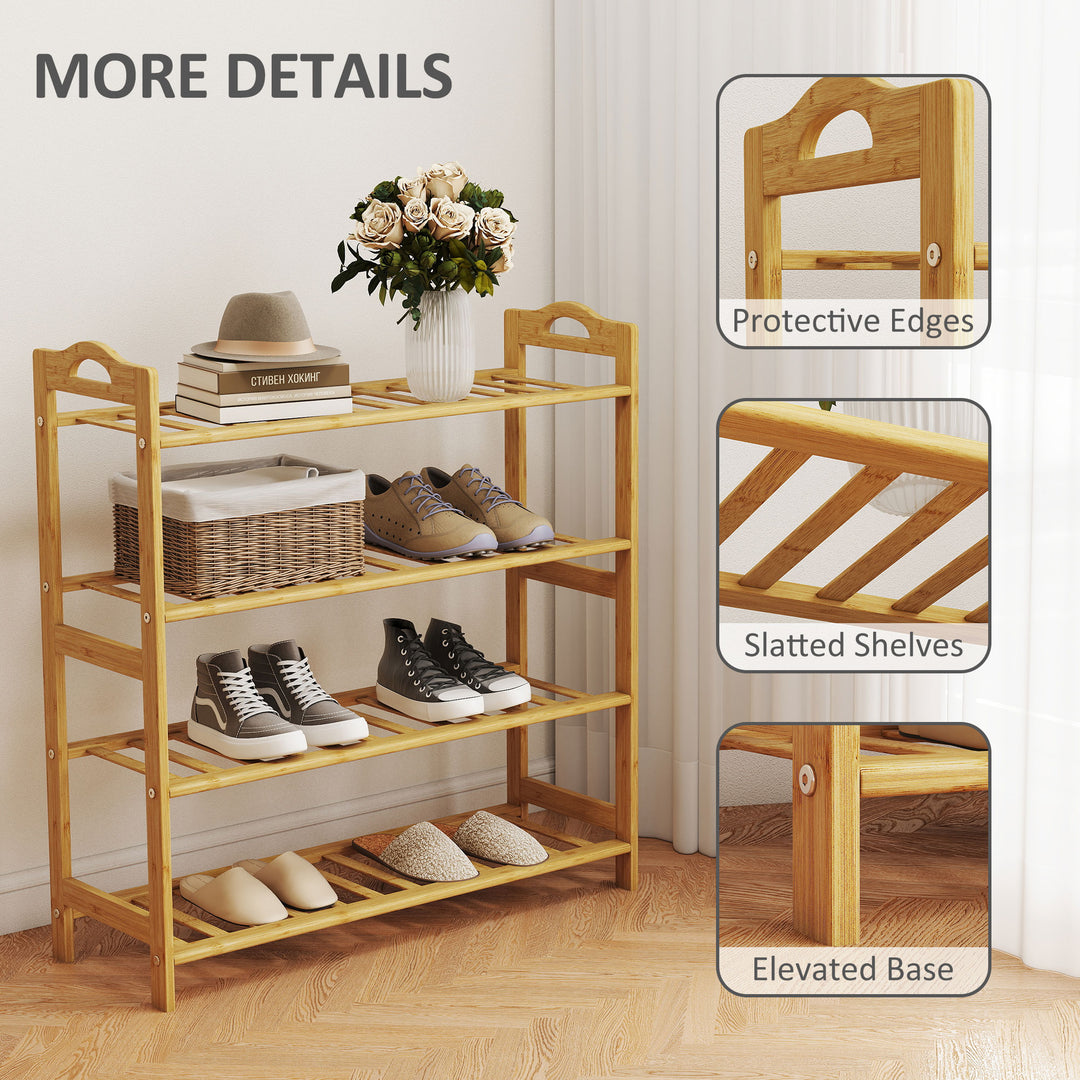 Freestanding Bamboo Shoe Rack, 4-Tier Shoe Shelf Stand for Hallway, Living Room, Bedroom, Natural Wood Finish