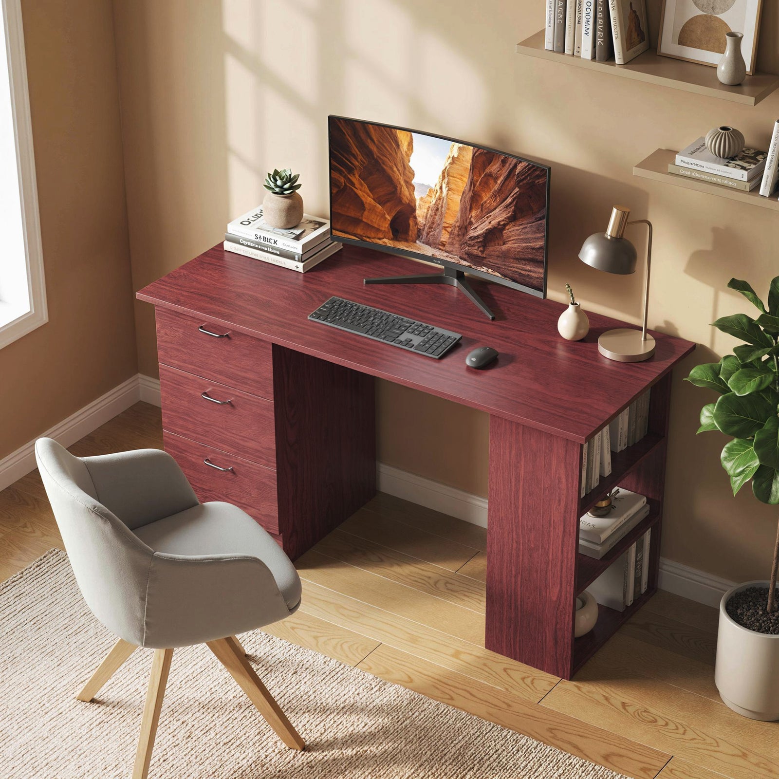 Computer Desk, Writing Table, PC Workstation with 3 Storage Shelves an