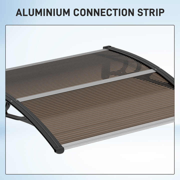 Front Door Canopy Outdoor Awning Aluminium Rigid Plastic Polycarbonate Rain Shelter UV Water Rain Resistant 120 x 75cm Brown