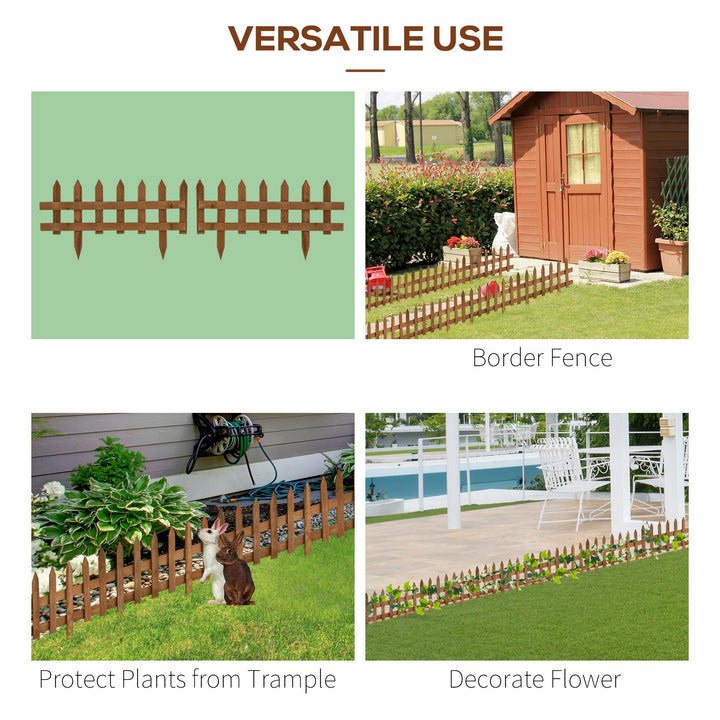 Pack of 12 Wooden Border Fences, Garden Fixed Picket Fence for Lawn Edging, Flowerbed, 60L x 1D x 34H cm, Brown