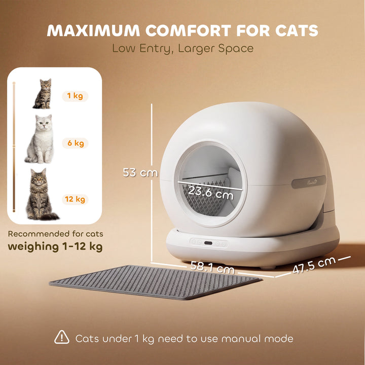 72L Self Cleaning Cat Litter Tray Automatic Cat Litter Box APP Control