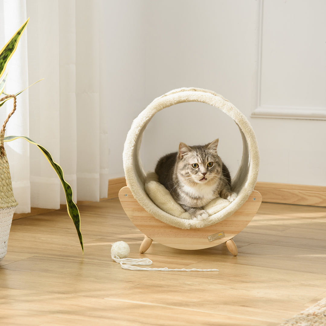 Raised Cat House, with Scratcher - Beige