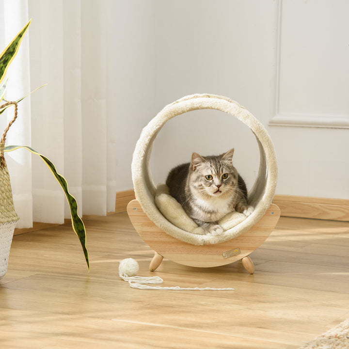 Raised Cat House, with Scratcher - Beige