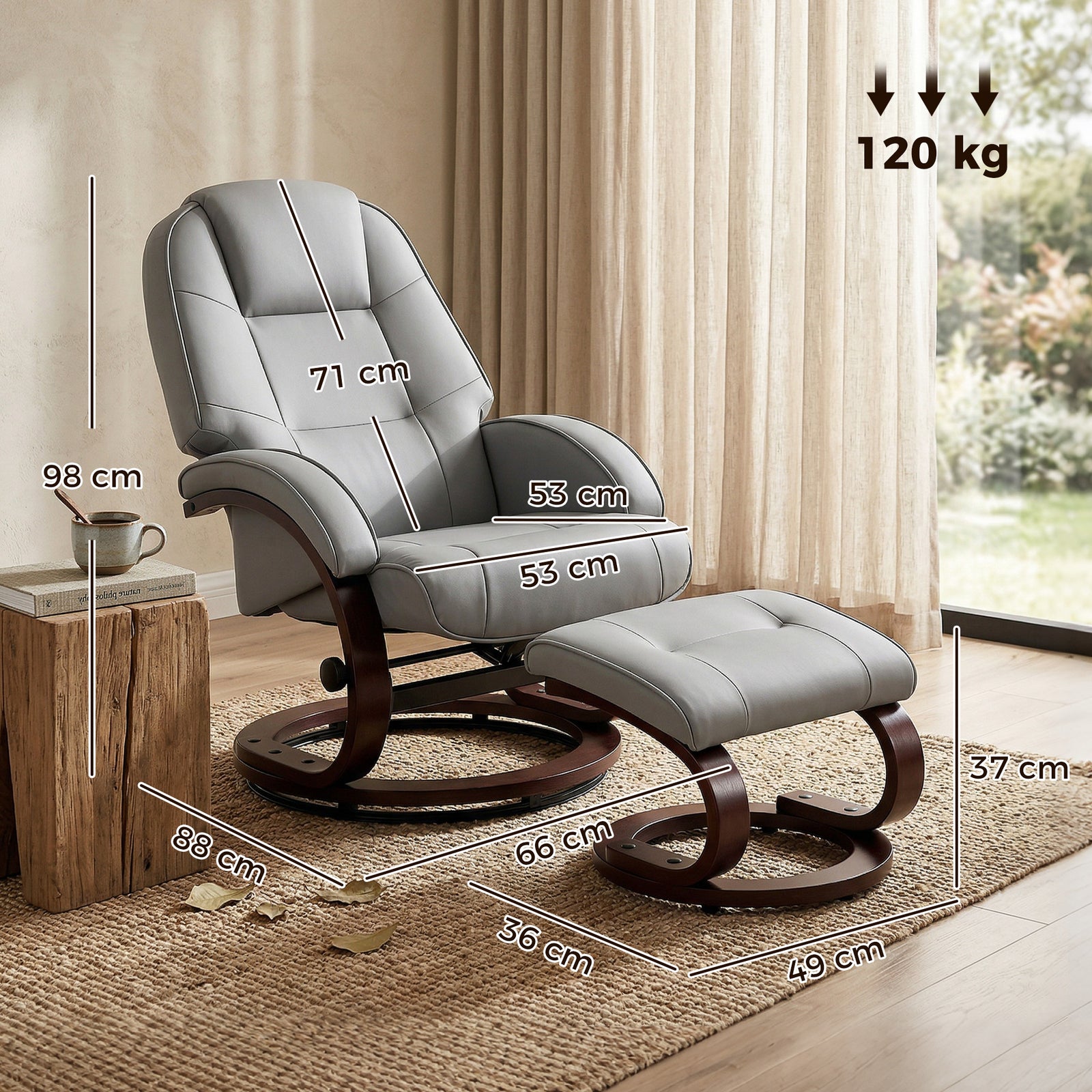 Swivel Recliner Chair with Footstool, PU Leather Recliner Armchair wit