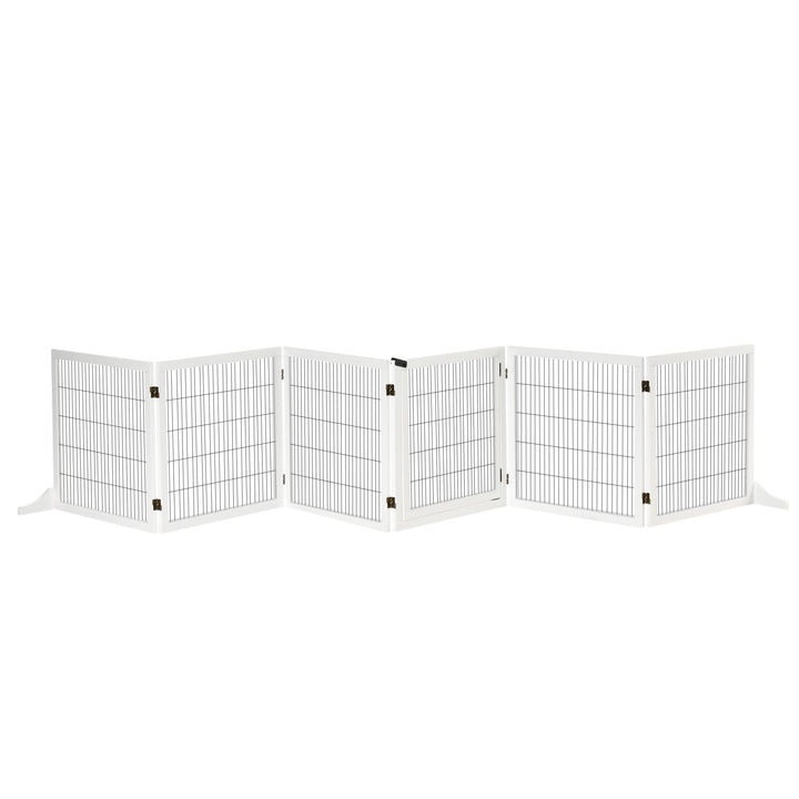 Wooden Pet Gate, Freestanding Dog Safety Barrier, w/ 2 Support Feet, White