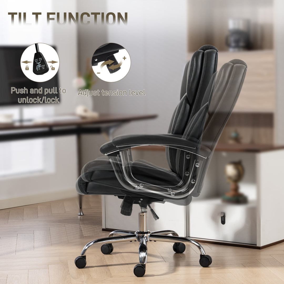 Big and Tall Office Chair 180kg with Spring Cushion, PU Leather - Blac