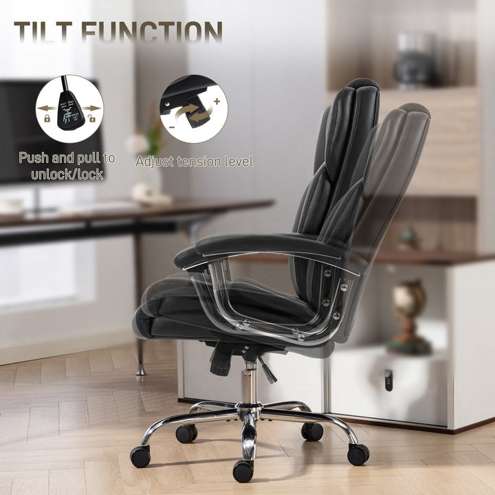 Big and Tall Office Chair 180kg with Spring Cushion, PU Leather - Blac