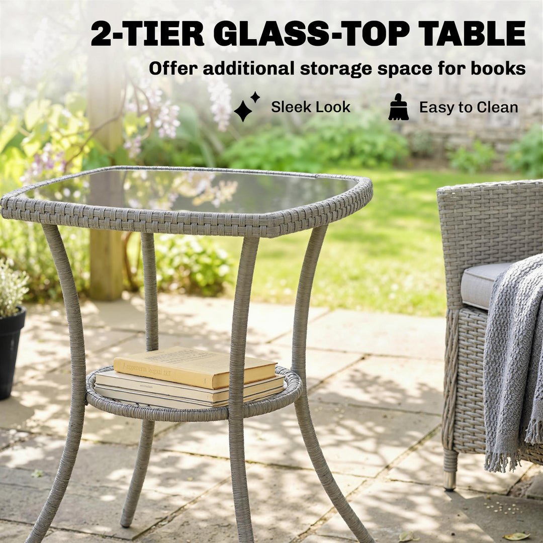 3 Piece Rattan Bistro Set, PE Wicker Garden Furniture Conversation Set