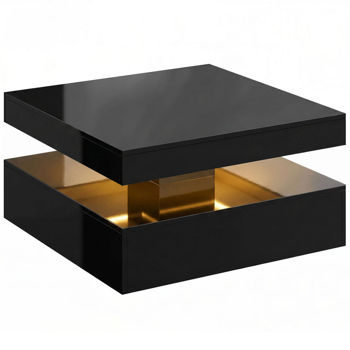 LED Coffee Table with Storage, 2-Tier Modern Centre Table with Open Sh