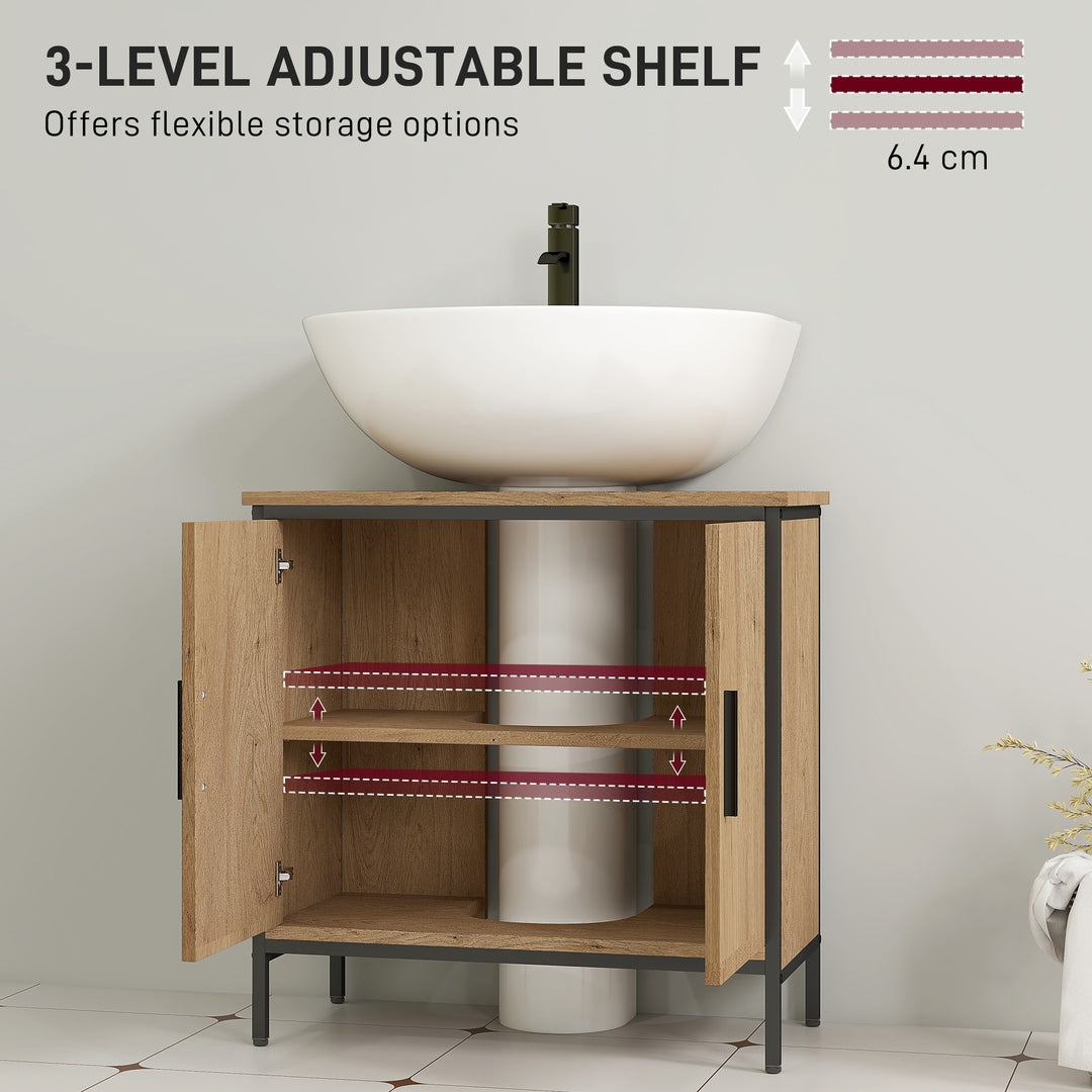 Bathroom Vanity Unit, Under Sink Storage Cabinet with 2 Doors, Adjustable Shelf for Basin without or with Pedestal, Oak