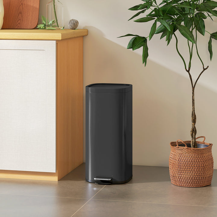 MCL 30L Kitchen Bin, Compact Pedal Bin with Soft-Close and Stay-Open Lid, Removable Bucket for Kitchen, Home, Office, Black