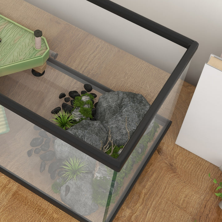 28L Glass Turtle Tank Aquarium with Basking Platform, Easy Drainage, Strip Patch Thermometer