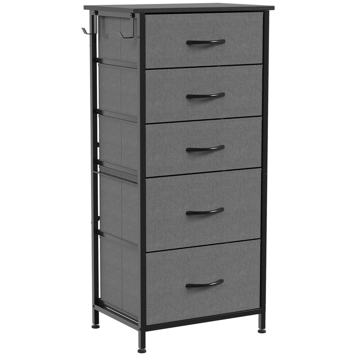 Chest of Drawers, Dresser with 5 Fabric Drawers, Tall Storage Unit - Charcoal grey