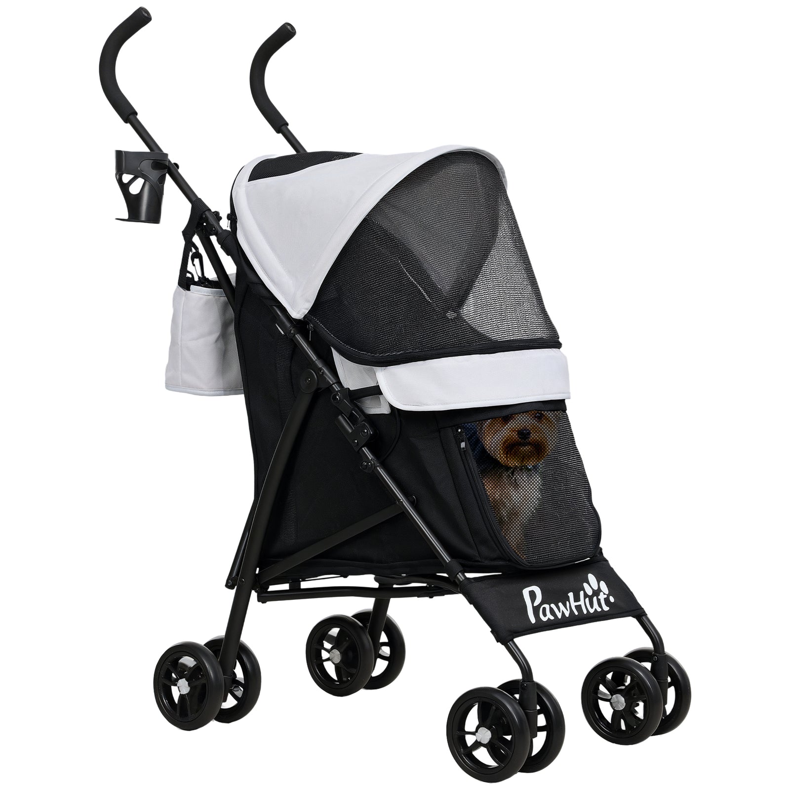Foldable Dog Stroller, Lightweight Dog Pram w/ Shoulder Strap, Storage Bag, Cup Holder, Light Grey