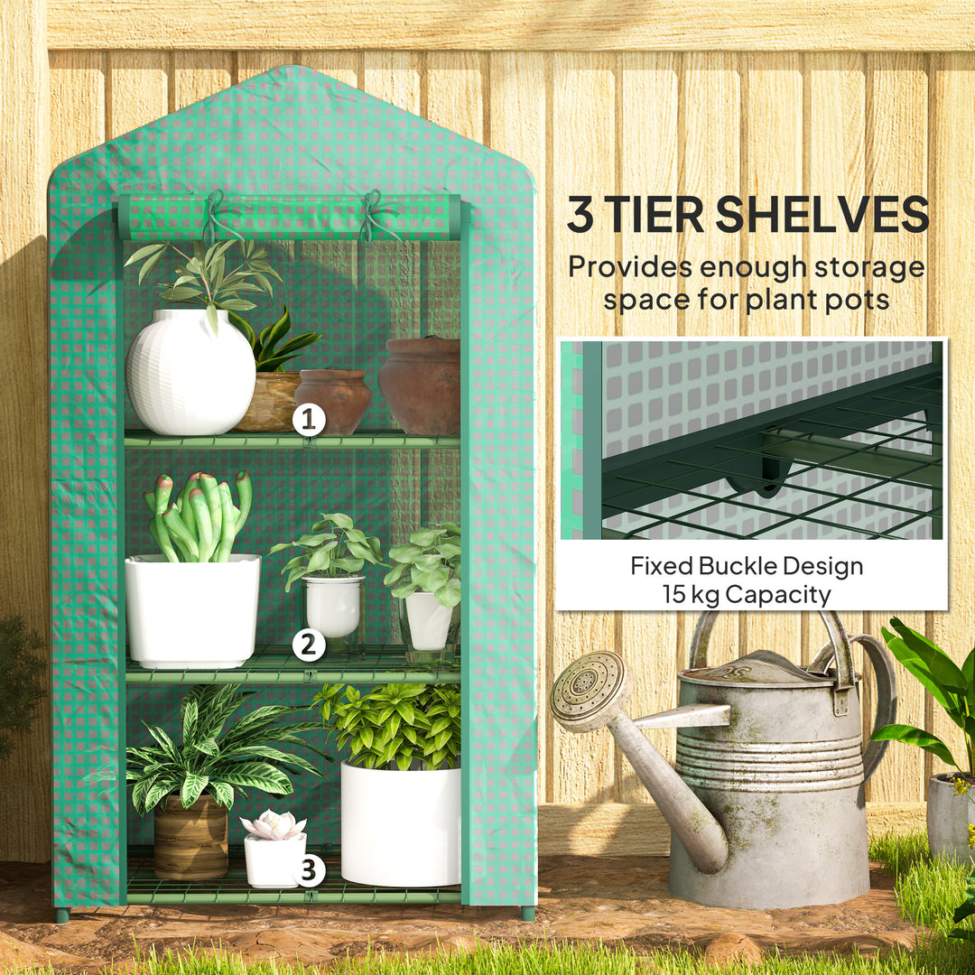 3 Tier Mini Greenhouse Portable Garden Grow House with Roll Up Door an