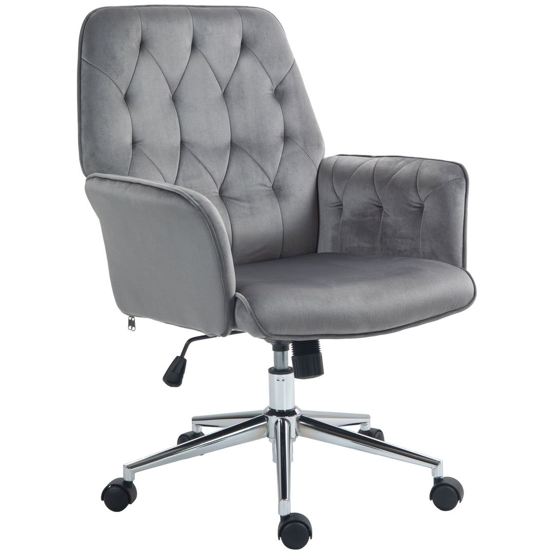 Linen Computer Chair with Armrest, Modern Swivel Chair with Adjustable Height, Dark Grey