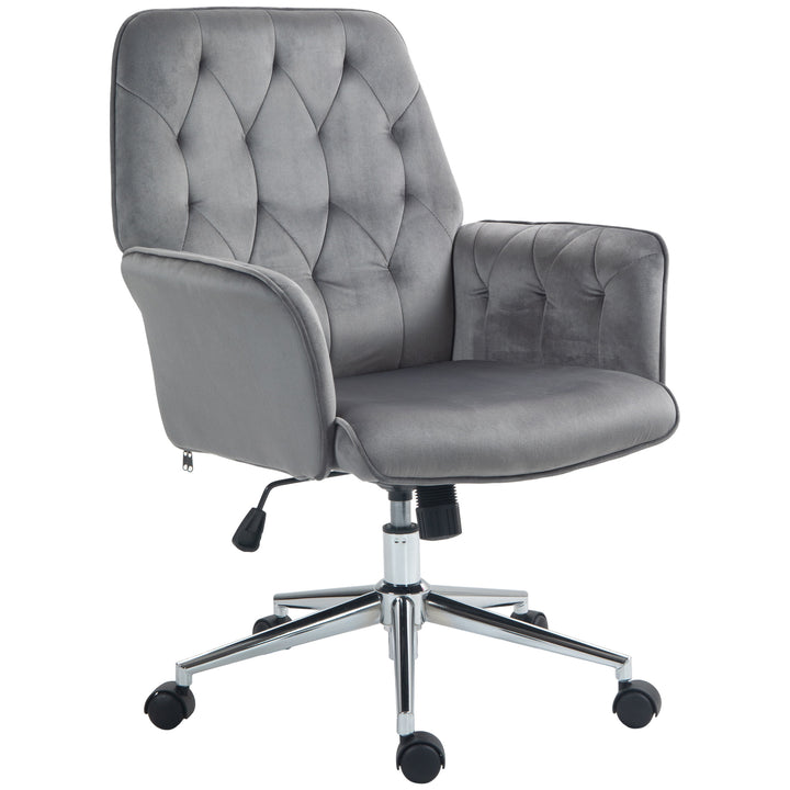 Linen Computer Chair with Armrest, Modern Swivel Chair with Adjustable Height, Dark Grey