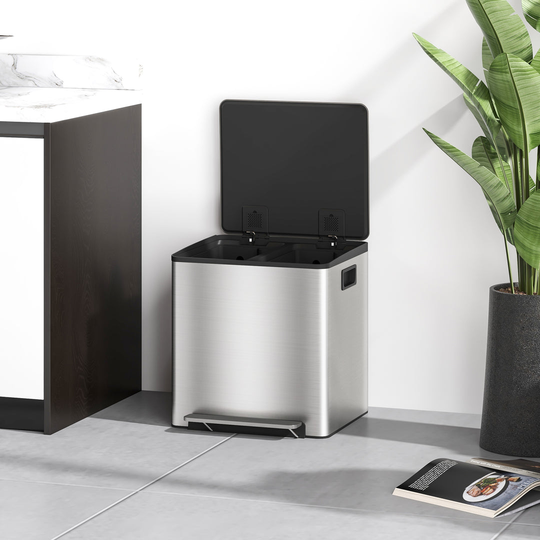 30L Dual Compartment Stainless Steel Bin, with Deodoriser Holders - Si