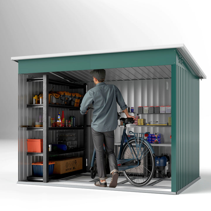 8.5 x 6ft Storage Shed Galvanised Steel Garden Shed, Metal Shed with Foundation Kit, Window, Lockable Wide Doors and Air Vents for Outdoor Patio, Green
