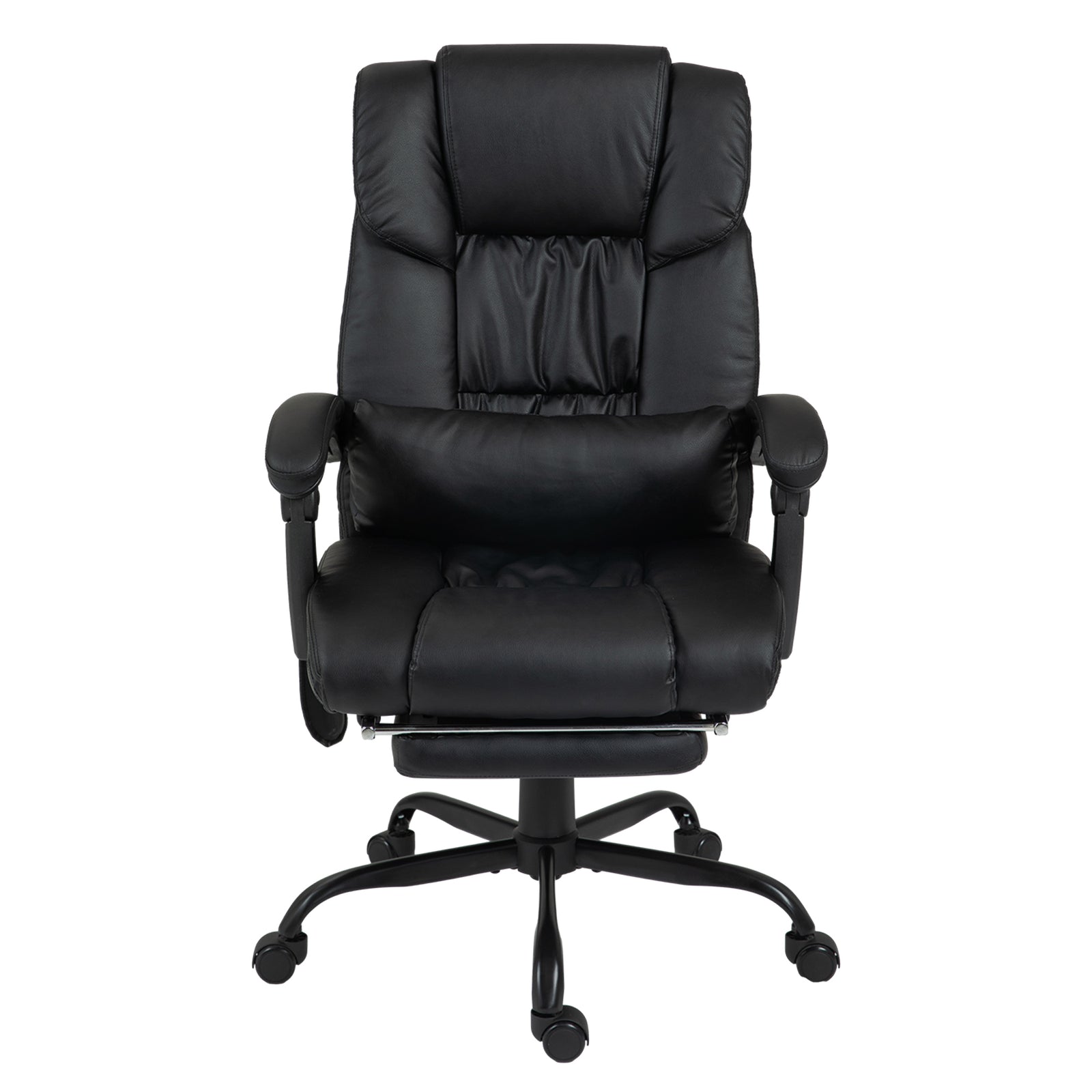 6-Point Massage Office Chair, PU Leather Desk Chair with Adjustable Height and Footrest for Home Office, Black
