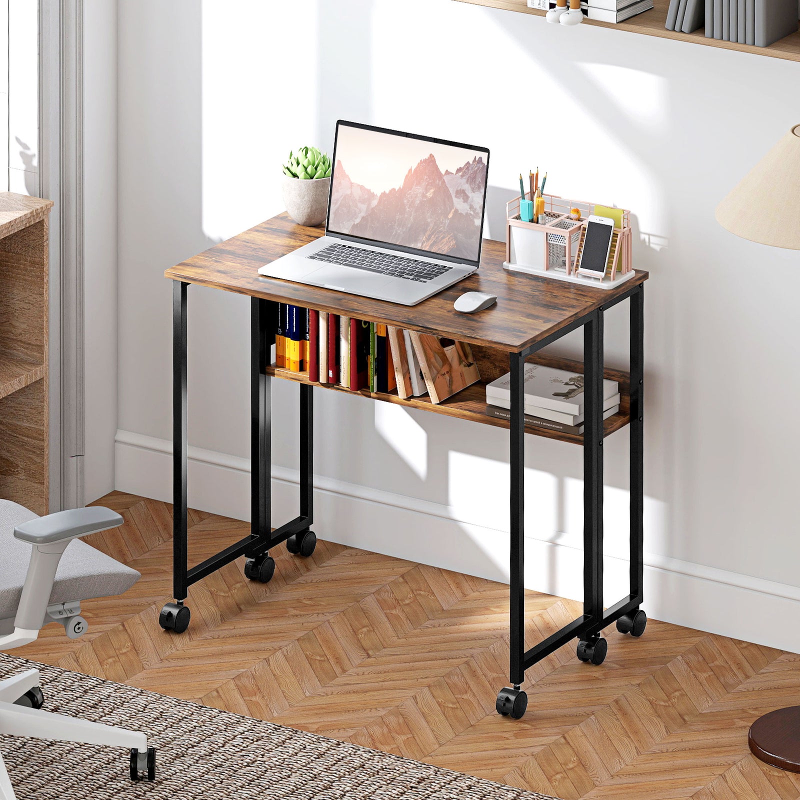 80 cm Drop Leaf Writing Work Desk - Rustic Brown