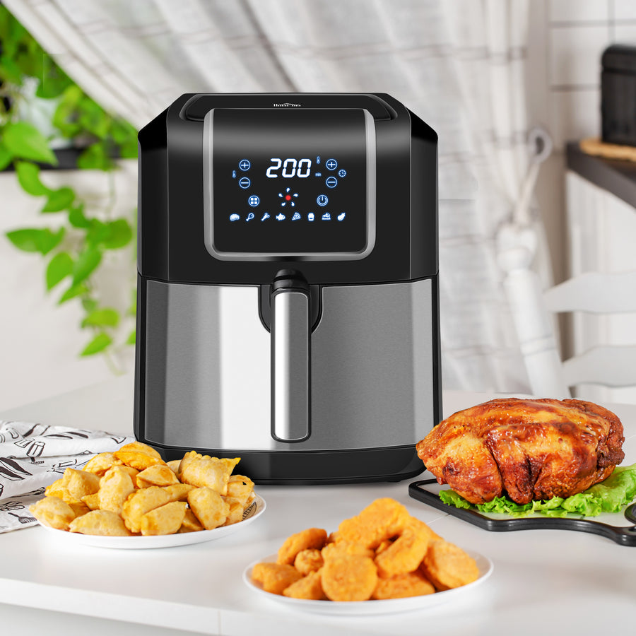 6.5L Single Basket Air Fryer, 80-200°C Temperature, Black and Grey