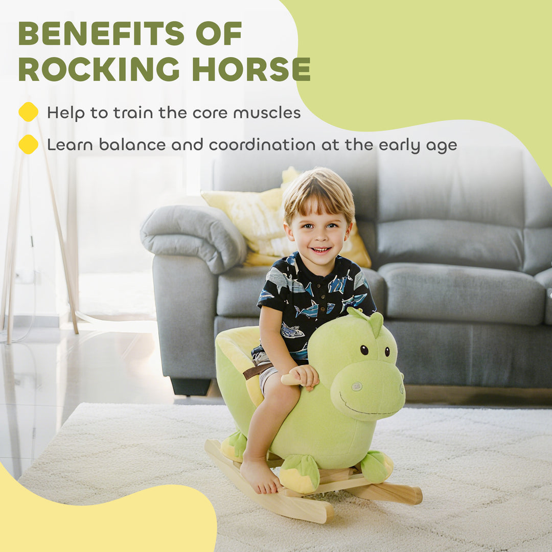 MCL Kids Rocking Horse, Plush Ride-On Dinosaur Seat, with Seat Safety Belt, 32 Songs, Ride-On Horse