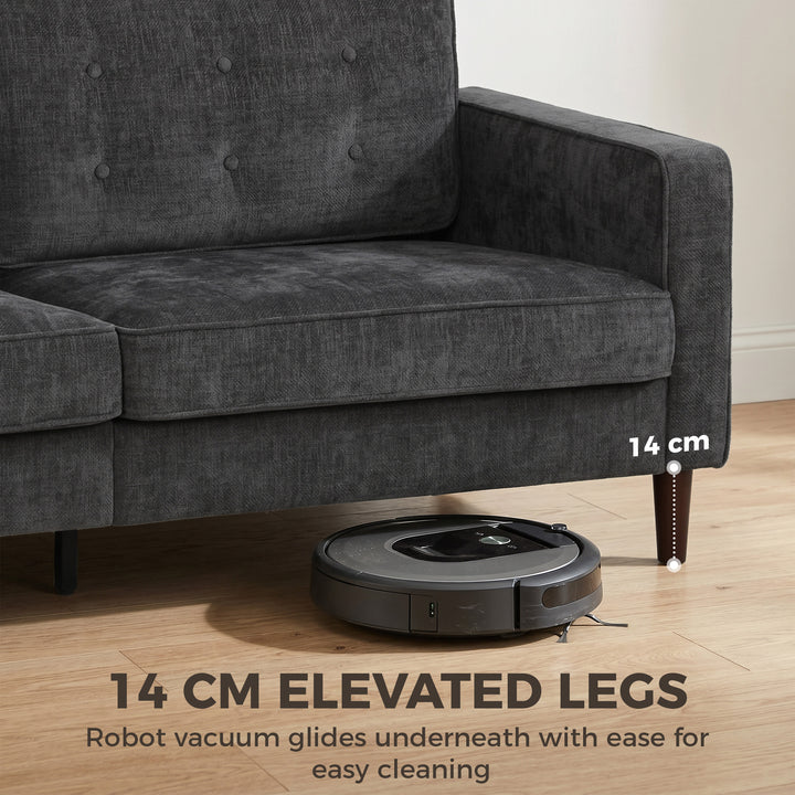 3 Seater Sofa Button Tufted Upholstered Couch with Wood Legs for Livin