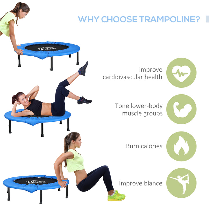 Φ101 Mini Fitness Trampoline Home Gym Yoga Exercise Rebounder Indoor Outdoor Jumper with Safety Pad, Support Up to 100 KG, Blue and Black