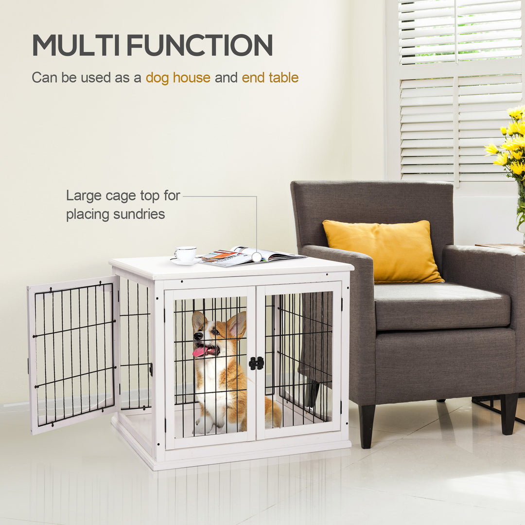 Dog Crate Furniture, Puppy Crate End Table, Pet Kennel House with 2 Doors for Medium and Small Dogs, 81 x 58.5 x 66 cm, White
