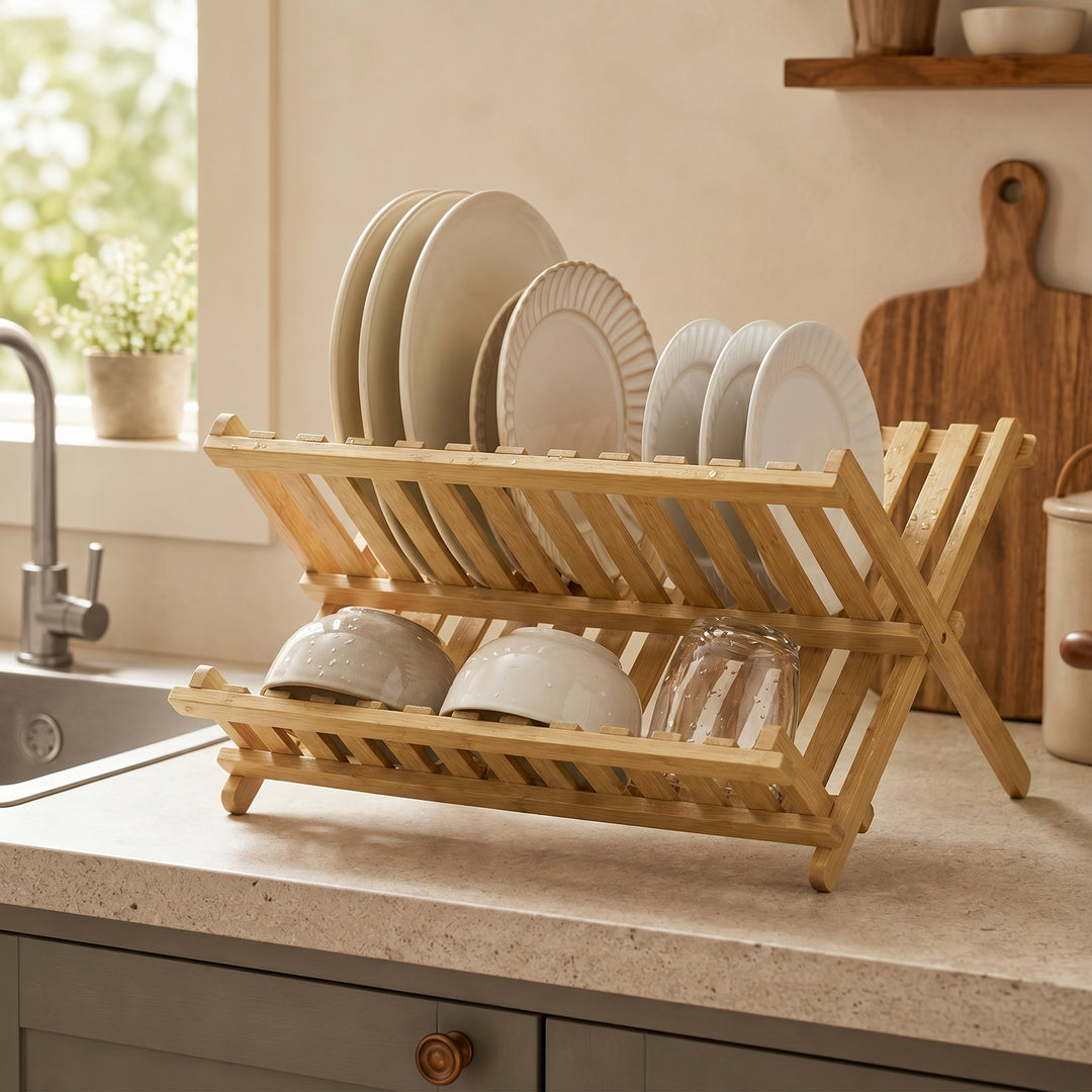 Kitchen Storage Unit, 2-Tier Foldable Kitchen Storage Rack with Slatte