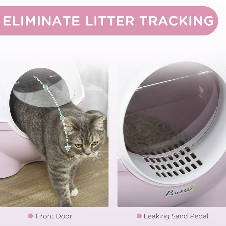 PawHut Hooded Cat Litter Box, Large Litter Tray with Lid, Scoop, Top Handle, and Front Entrance, 53 x 51 x 48cm, Pink | Aosom UK