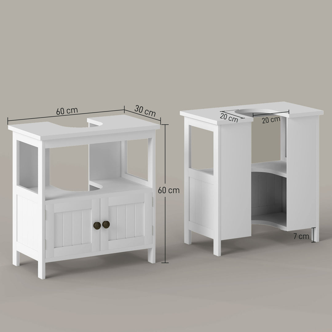 Pedestal Under Sink Cabinet with Double Doors, Modern Bathroom Vanity Storage Unit with Shelves, White