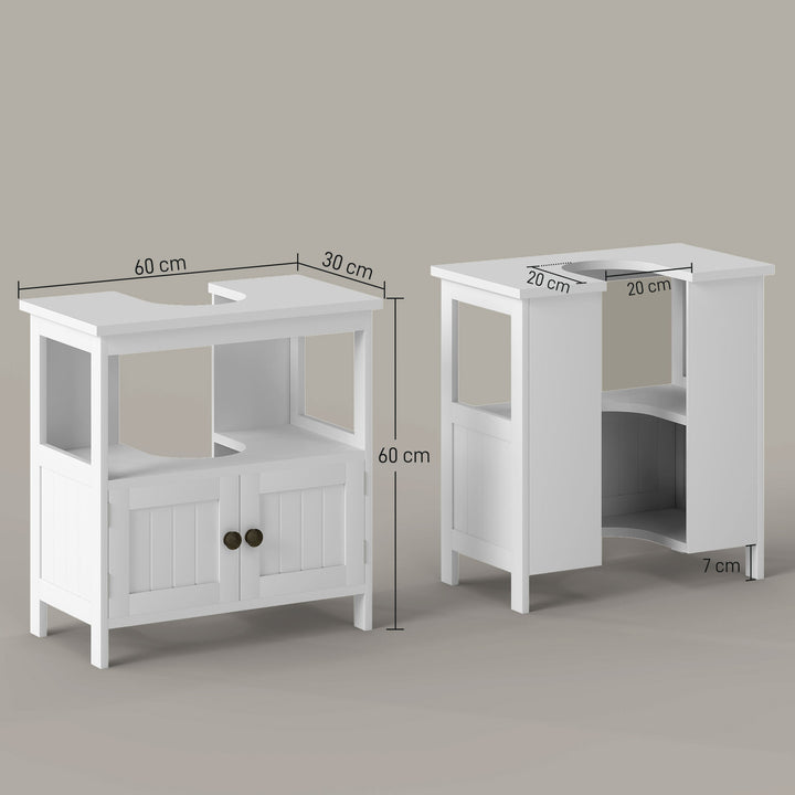Pedestal Under Sink Cabinet with Double Doors, Modern Bathroom Vanity Storage Unit with Shelves, White