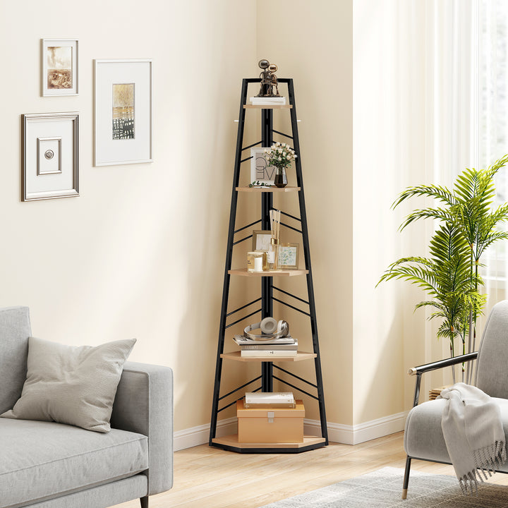 Corner Bookcase, 5-Tier Floor Standing Bookshelf, Shelving Unit for Li