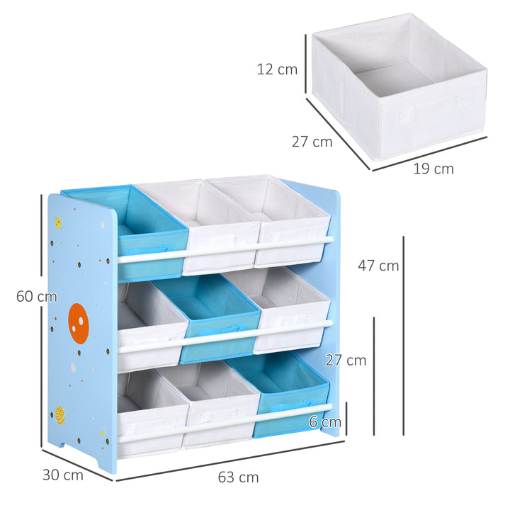 ZONEKIZ Kids Storage Rack, with Nine Removable Baskets, for Nursery, Bedroom, Playroom - Blue