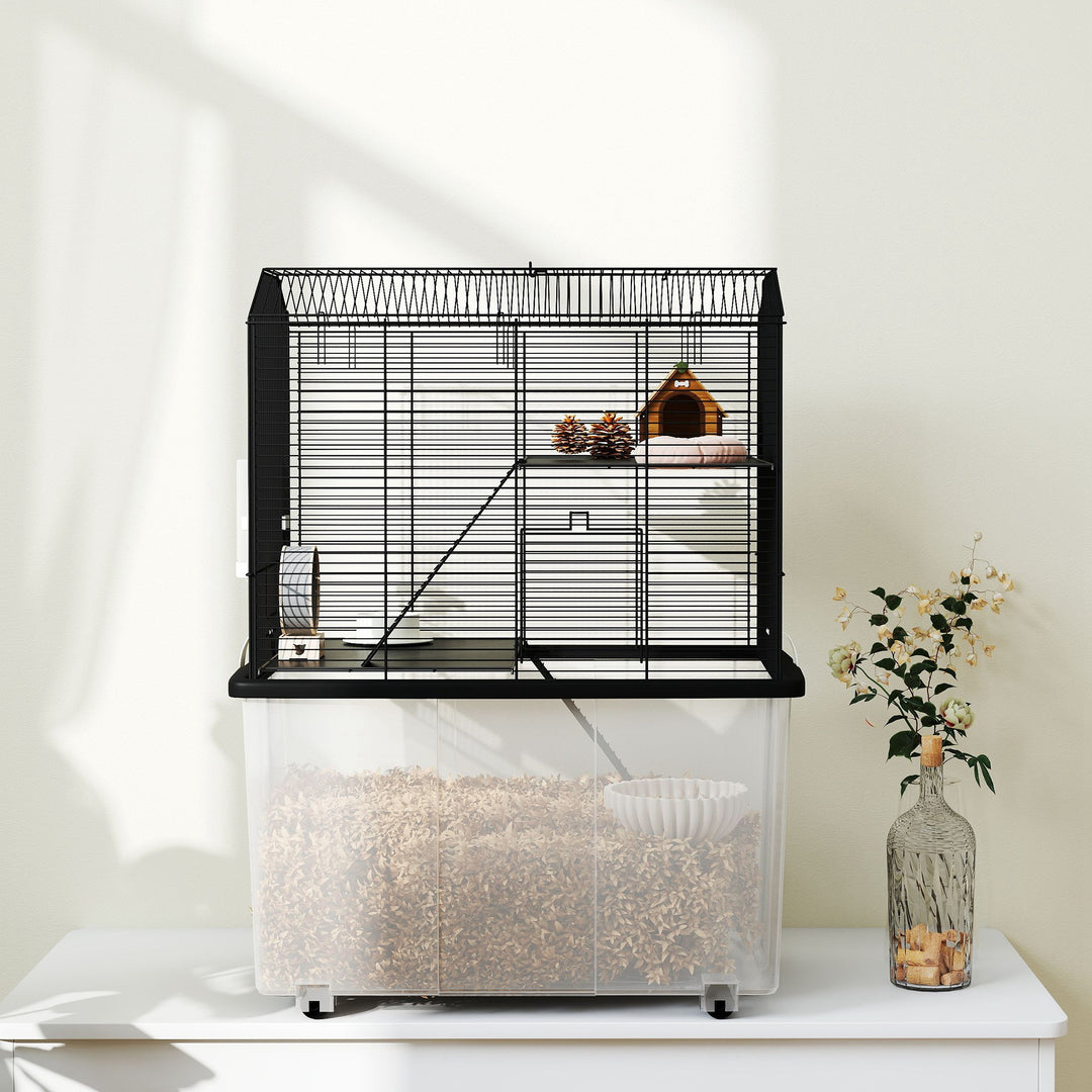 Three-Tier Gerbil Cage, Hamster Cage for Dwarf Hamster, Syrian Hamster w/ Wheels, Deep Bottom, Food Dish, Water Bottle