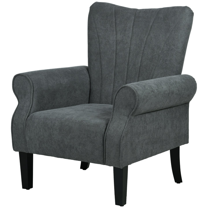 HOMCOM Upholstered Accent Chair with High Back, Rolled Arms and Wood Legs, Soft Thick Padded Armchair, Grey