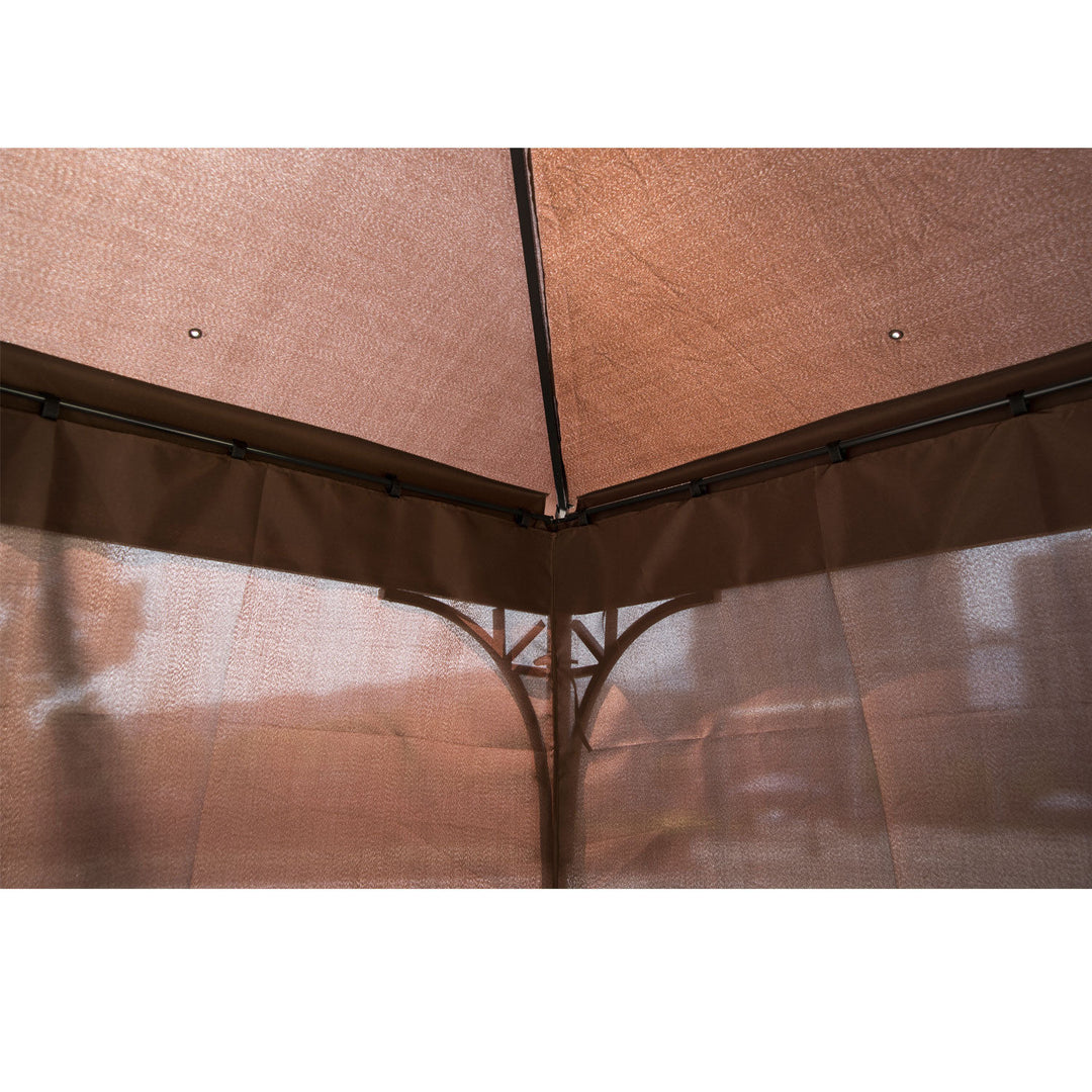 3 x 3(m) Garden Gazebo, Outdoor Gazebo Canopy Shelter with Curtains and Steel Frame for Lawn, Yard and Deck, Coffee