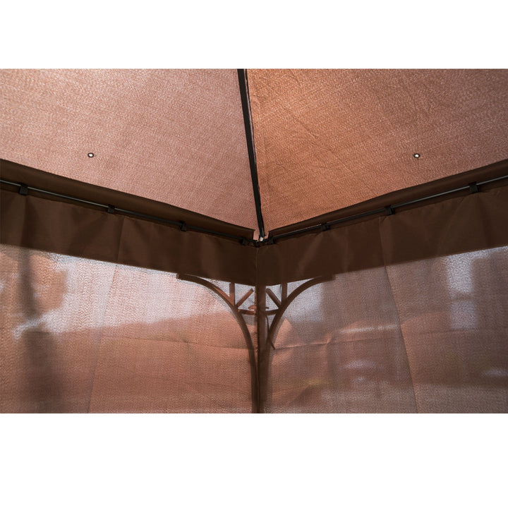 3 x 3(m) Garden Gazebo, Outdoor Gazebo Canopy Shelter with Curtains and Steel Frame for Lawn, Yard and Deck, Coffee