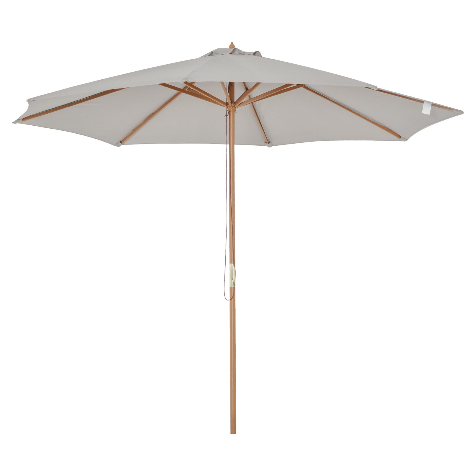 3(m) Garden Parasol, Pulley Operated Patio Umbrella, Wooden Table Market Umbrella with Rope Pulley Mechanism and 8 Ribs, Grey