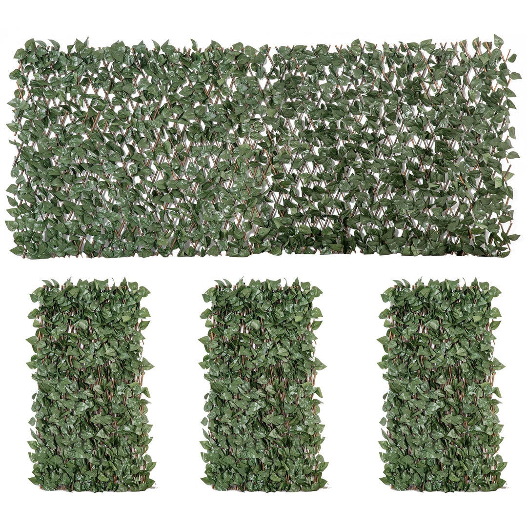 4 Pieces Expanding Trellis Fence, 2m x 1m Decorative Trellis with Artificial Leaves Garden Telescopic Hedge Privacy Screen Greenery Walls for Garden Balcony Home Decor