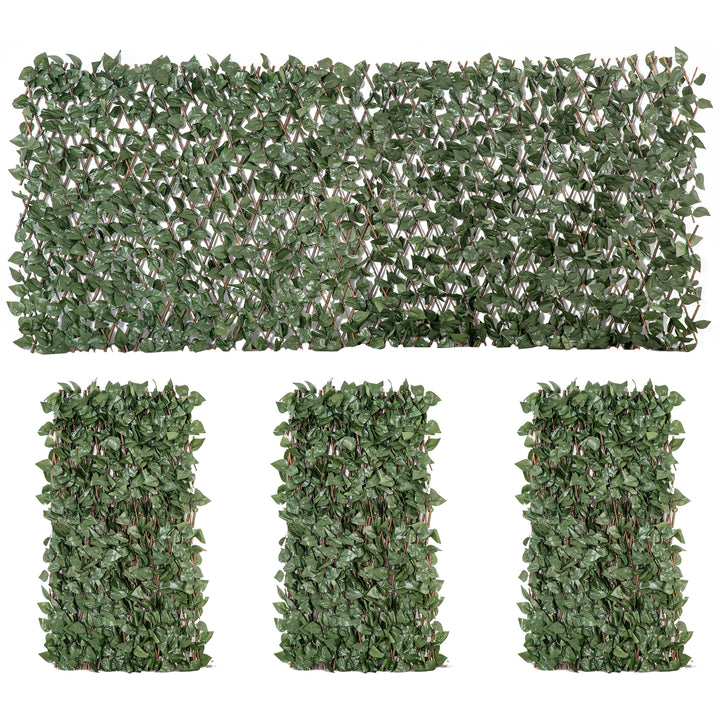 4 Pieces Expanding Trellis Fence, 2m x 1m Decorative Trellis with Artificial Leaves Garden Telescopic Hedge Privacy Screen Greenery Walls for Garden Balcony Home Decor