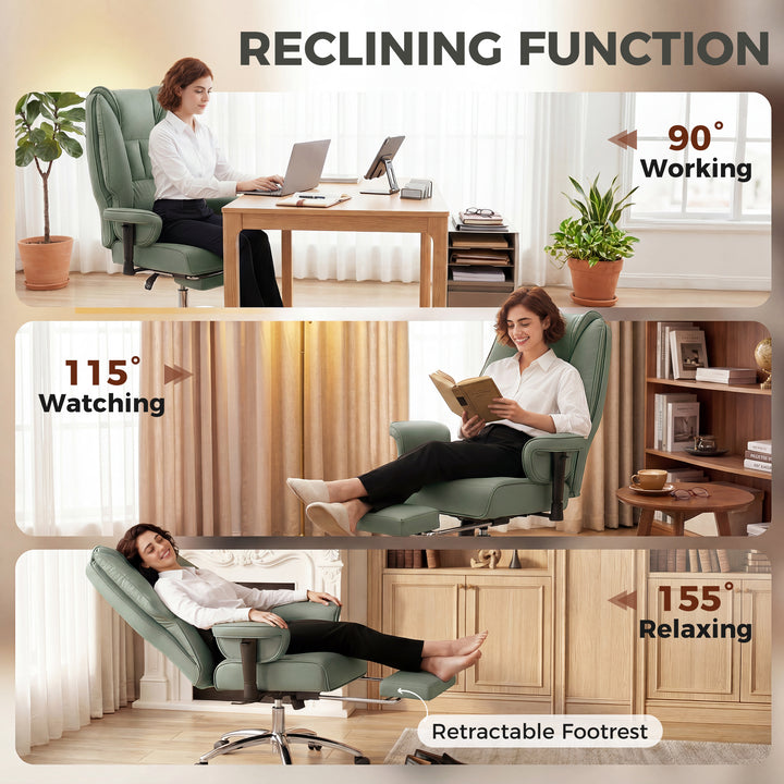 Executive Office Chair, Reclining Desk Chair with Footrest, Adjustable