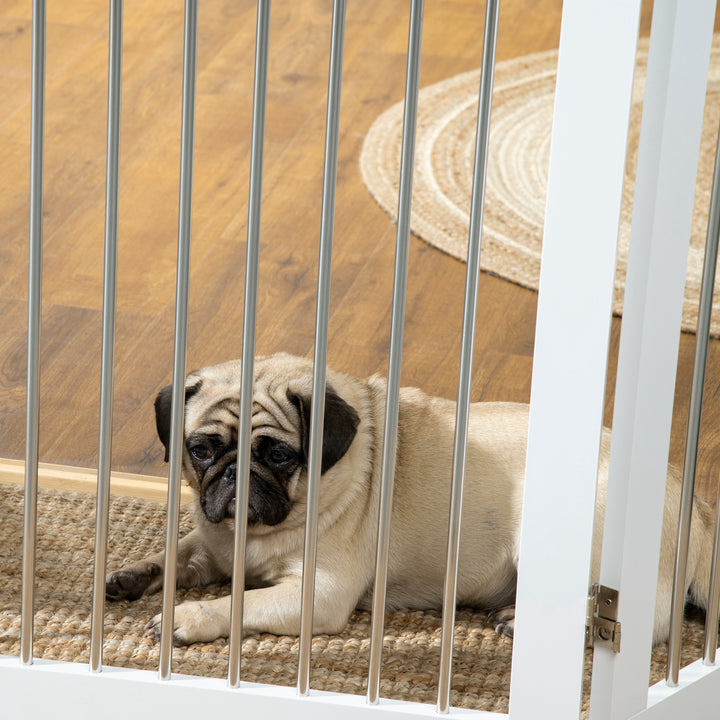 Foldable Dog Gate, Freestanding Pet Gate, with Two Support Feet, for Staircases, Hallways, Doorways - White